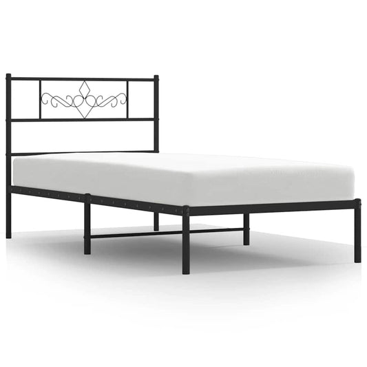 Metal Bed Frame without Mattress with Headboard Black 100x200cm