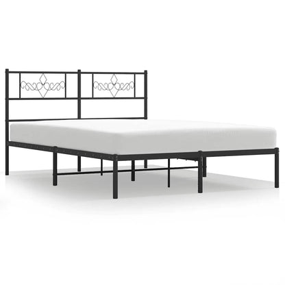 Metal Bed Frame without Mattress with Headboard Black 135x190cm