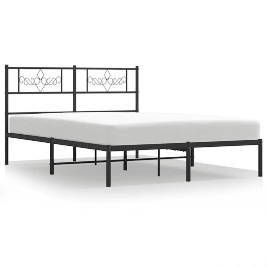 Metal Bed Frame without Mattress with Headboard Black 135x190cm