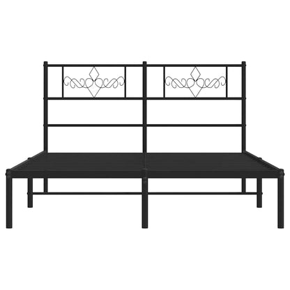 Metal Bed Frame without Mattress with Headboard Black 135x190cm