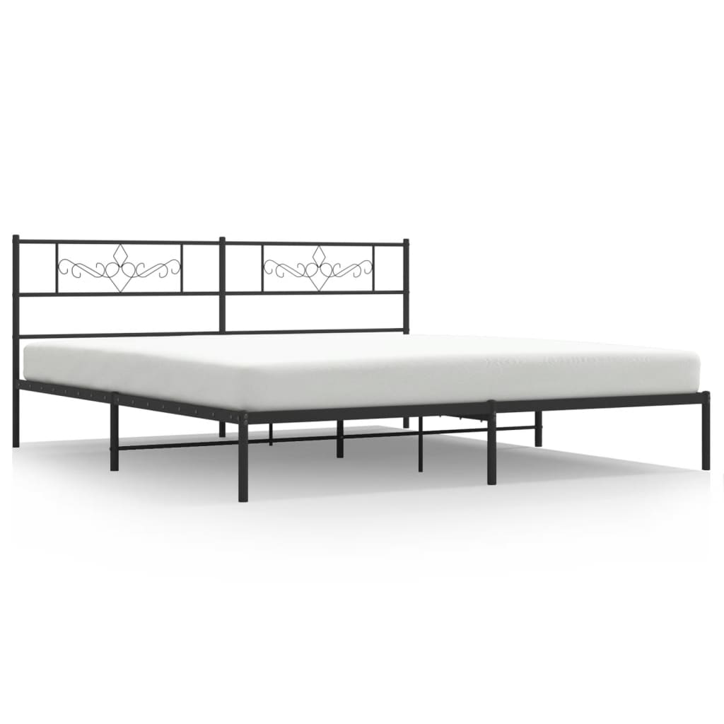 Metal Bed Frame without Mattress with Headboard Black 180x200cm