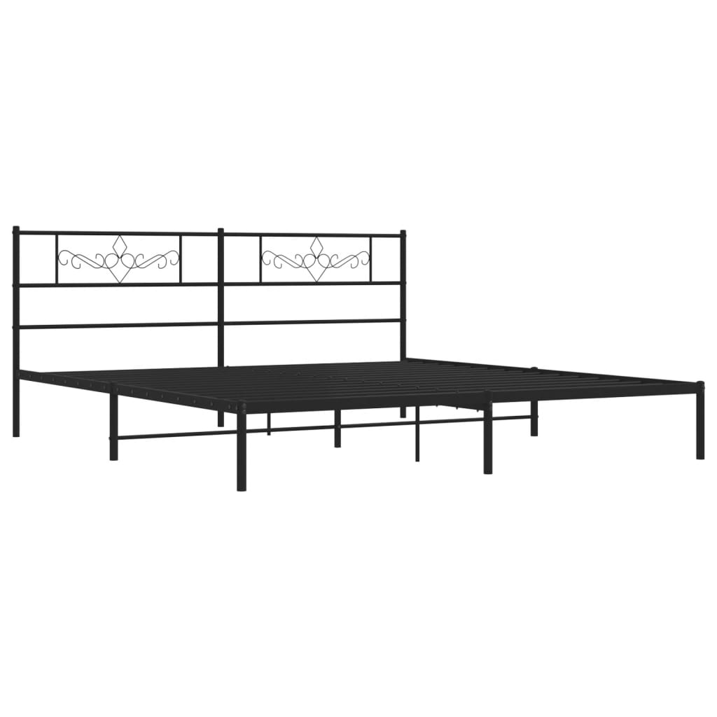 Metal Bed Frame without Mattress with Headboard Black 180x200cm