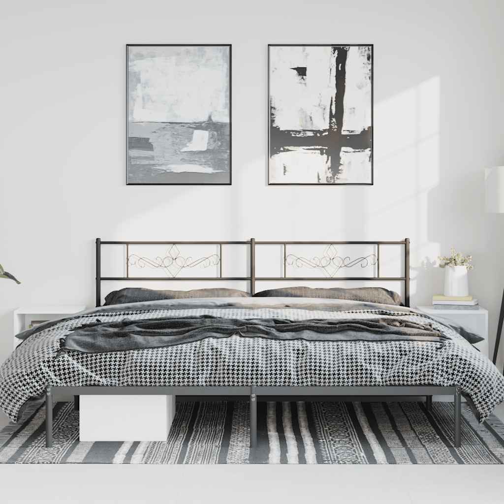 Metal Bed Frame without Mattress with Headboard Black 183x213cm