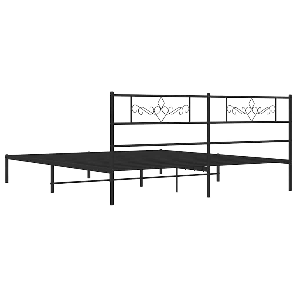 Metal Bed Frame without Mattress with Headboard Black 183x213cm