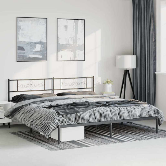 Metal Bed Frame without Mattress with Headboard Black 193x203cm