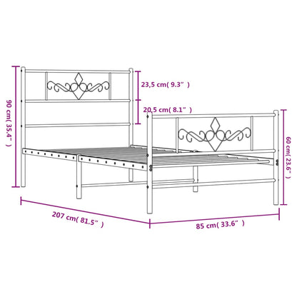 Bed Frame | Black | Steel | 80x200 cm | Bed Frame | Rectangular | Modern