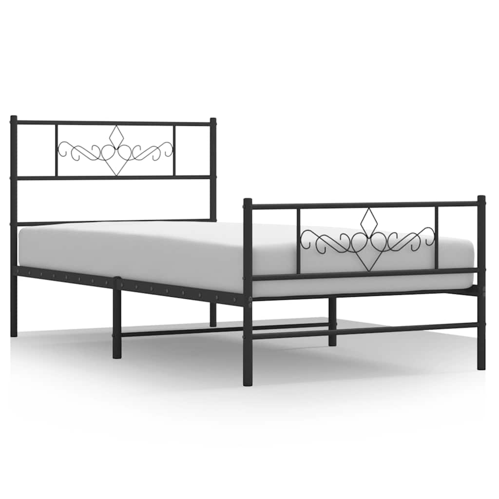 Metal Bed Frame without Mattress with Footboard Black 100x190cm