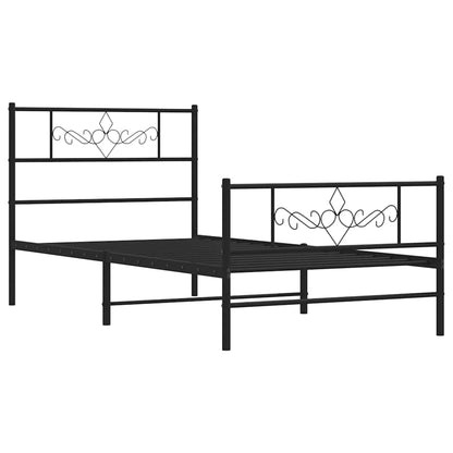 Metal Bed Frame without Mattress with Footboard Black 100x190cm