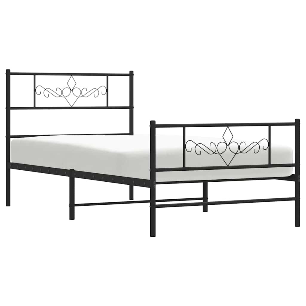 Metal Bed Frame without Mattress with Footboard Black 100x190cm