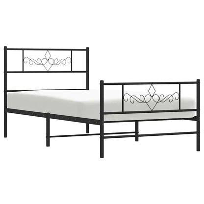 Metal Bed Frame without Mattress with Footboard Black 100x190cm