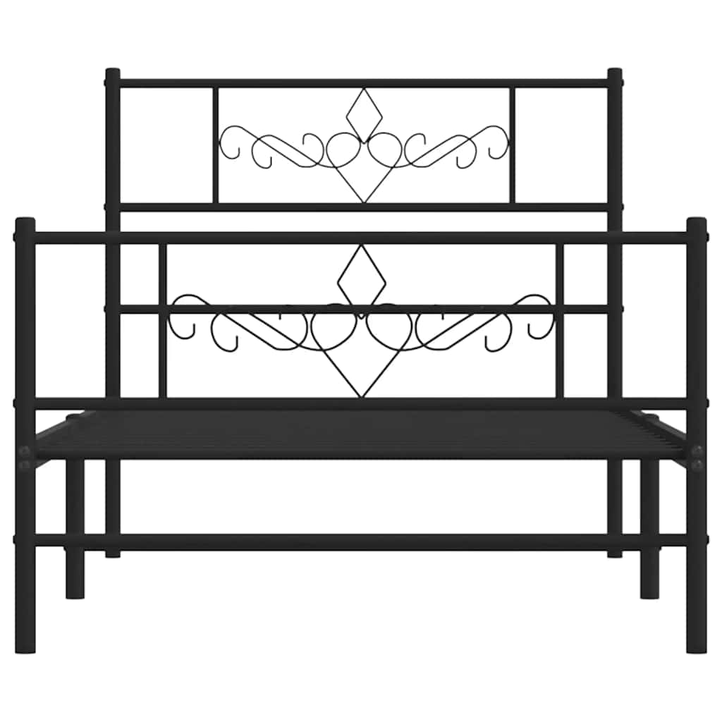 Metal Bed Frame without Mattress with Footboard Black 100x190cm