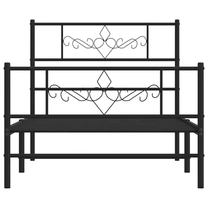 Metal Bed Frame without Mattress with Footboard Black 100x190cm