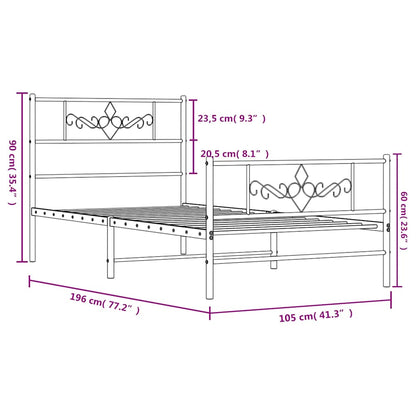 Metal Bed Frame without Mattress with Footboard Black 100x190cm
