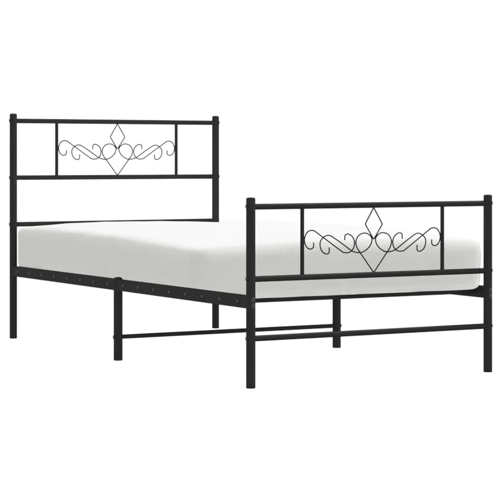 Metal Bed Frame without Mattress with Footboard Black 107x203cm