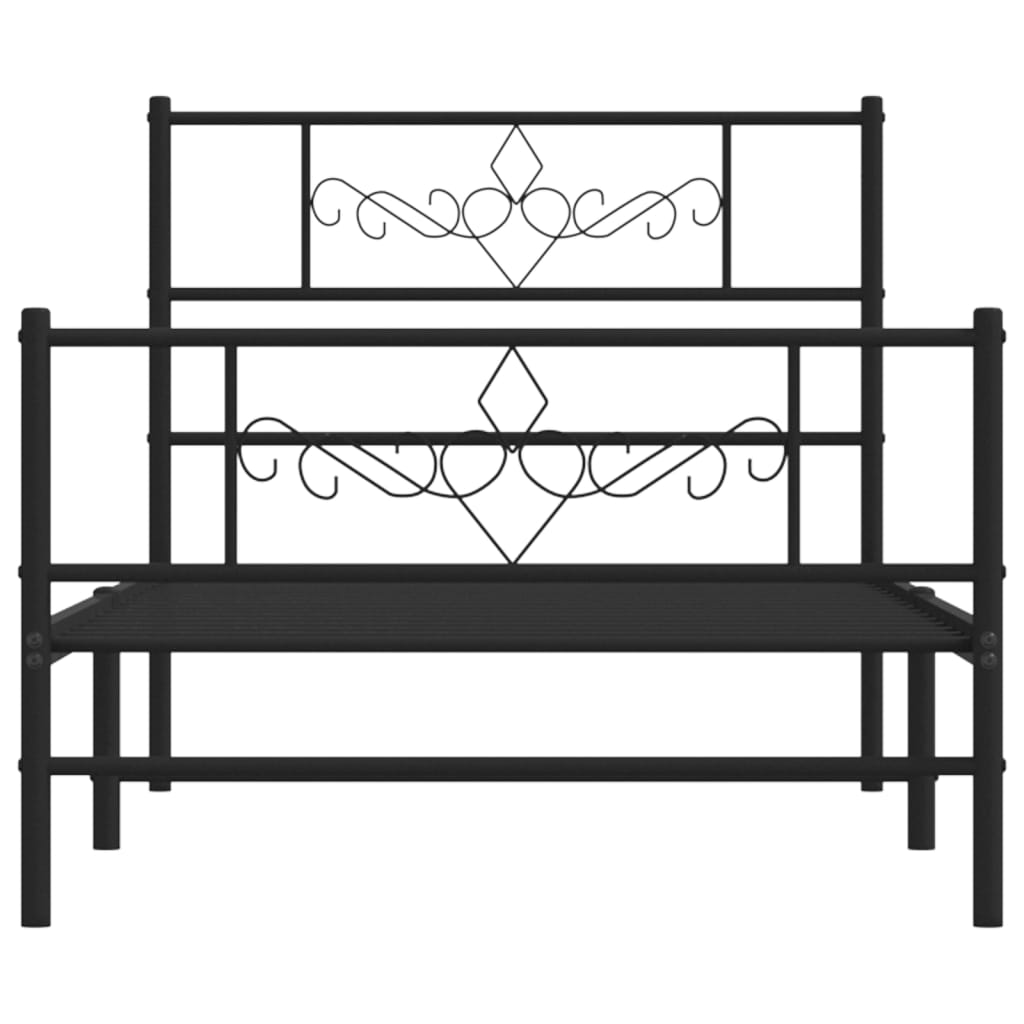 Metal Bed Frame without Mattress with Footboard Black 107x203cm