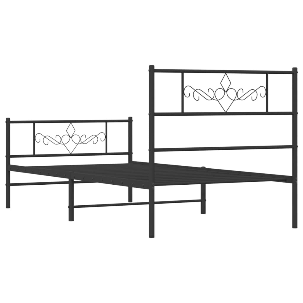 Metal Bed Frame without Mattress with Footboard Black 107x203cm