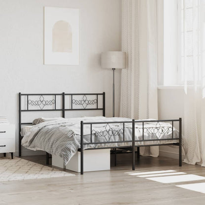 Metal Bed Frame without Mattress with Footboard Black 120x190cm