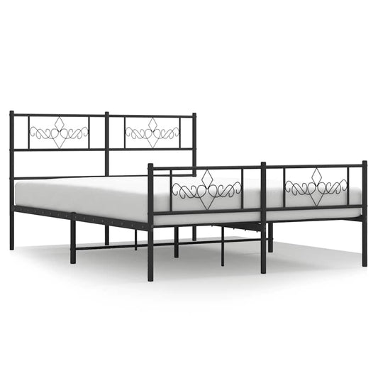 Metal Bed Frame without Mattress with Footboard Black 135x190cm