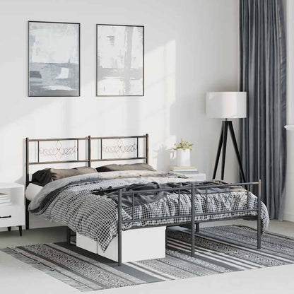 Metal Bed Frame without Mattress with Footboard Black 135x190cm