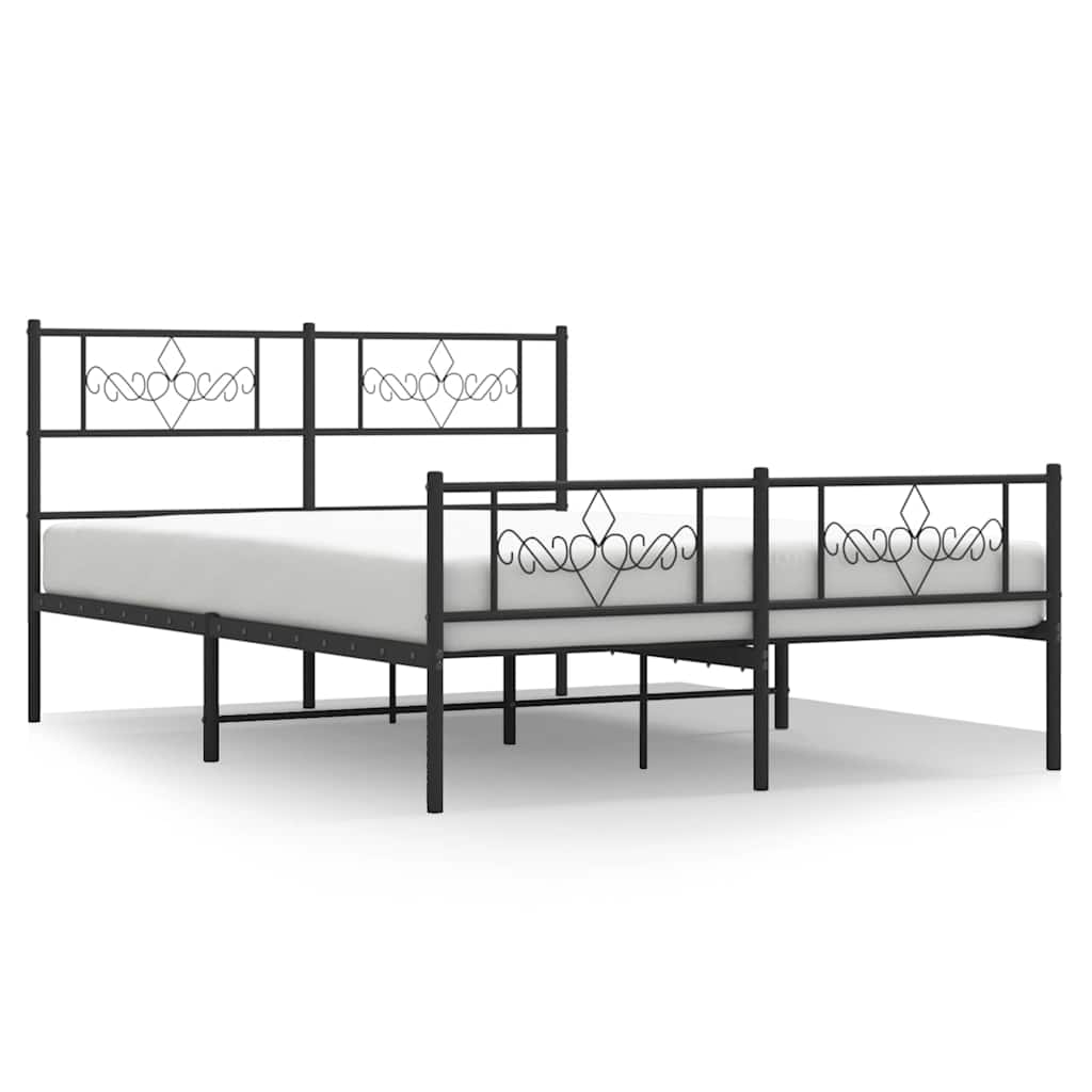 Metal Bed Frame without Mattress with Footboard Black 150x200cm