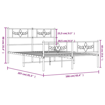 Metal Bed Frame without Mattress with Footboard Black 160x200cm