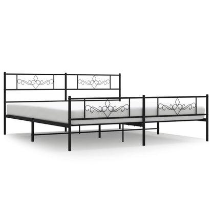 Metal Bed Frame without Mattress with Footboard Black 180x200cm