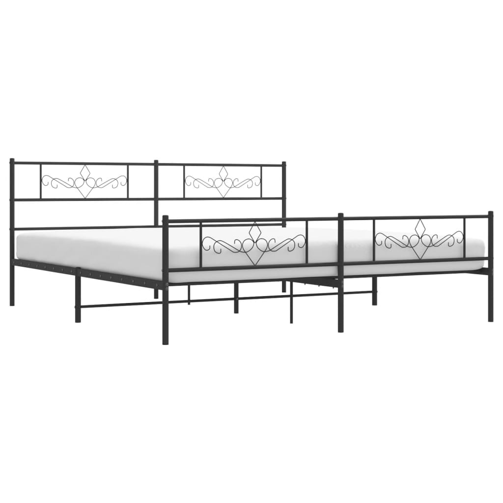 Metal Bed Frame without Mattress with Footboard Black 180x200cm