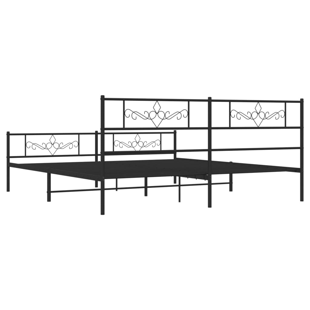 Metal Bed Frame without Mattress with Footboard Black 180x200cm