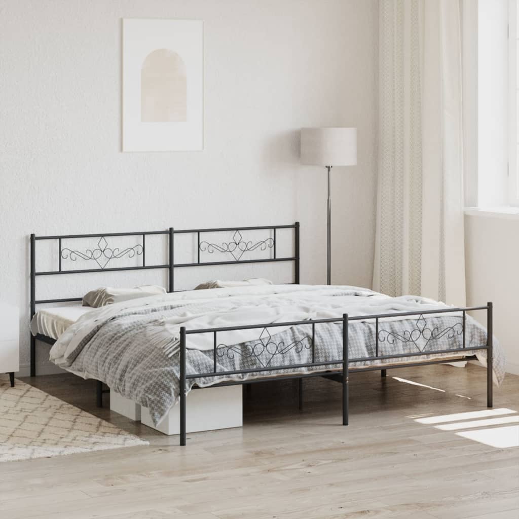 Metal Bed Frame without Mattress with Footboard Black 180x200cm