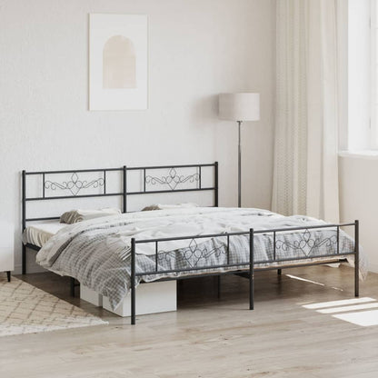Metal Bed Frame without Mattress with Footboard Black 180x200cm