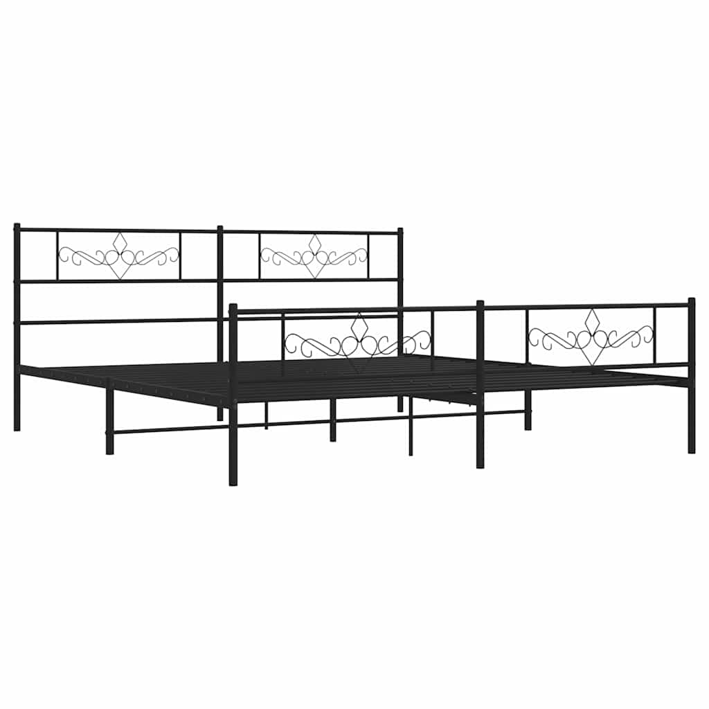 Metal Bed Frame without Mattress with Footboard Black 193x203cm