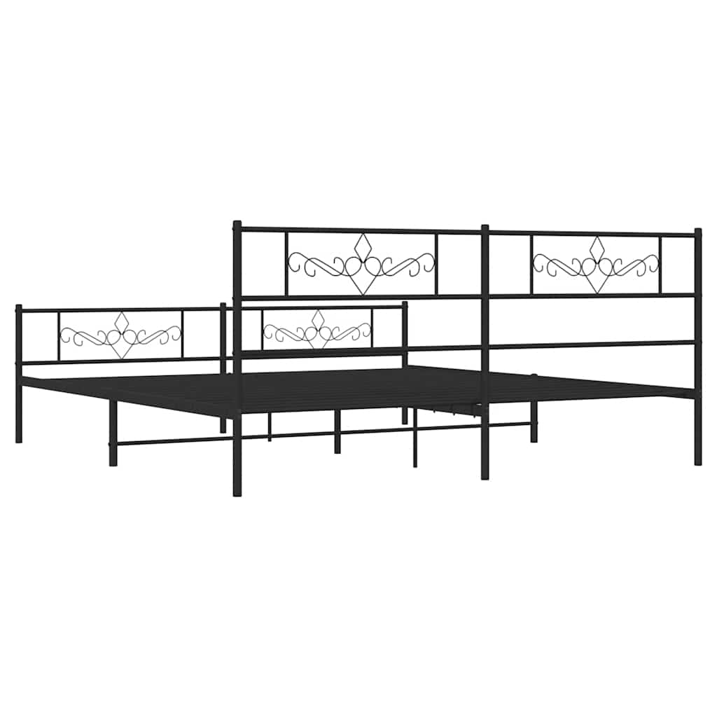 Metal Bed Frame without Mattress with Footboard Black 193x203cm