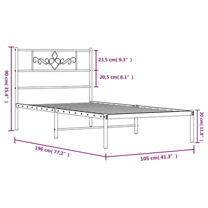 Metal Bed Frame without Mattress with Headboard White 100x190cm