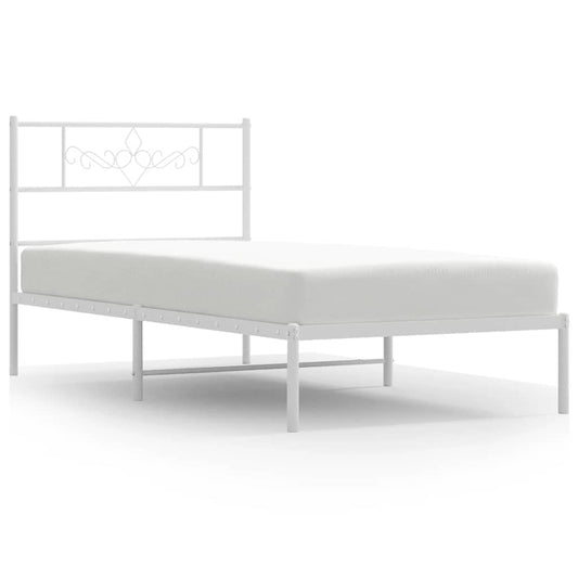 Metal Bed Frame without Mattress with Headboard White 100x200cm