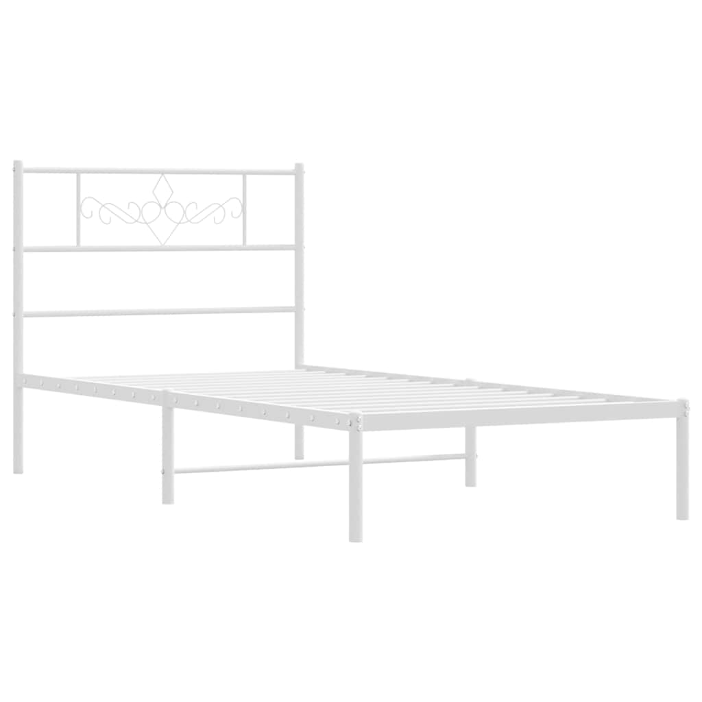 Metal Bed Frame without Mattress with Headboard White 100x200cm