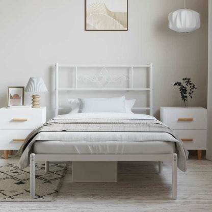 Metal Bed Frame without Mattress with Headboard White 100x200cm