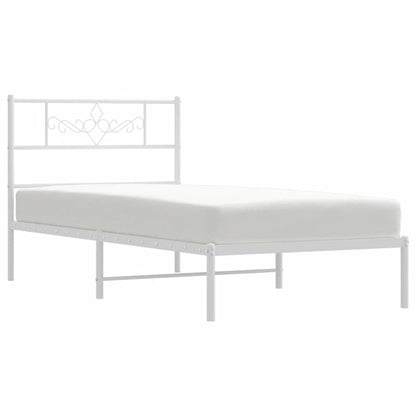 Metal Bed Frame without Mattress with Headboard White 100x200cm