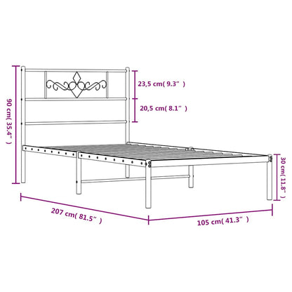 Metal Bed Frame without Mattress with Headboard White 100x200cm