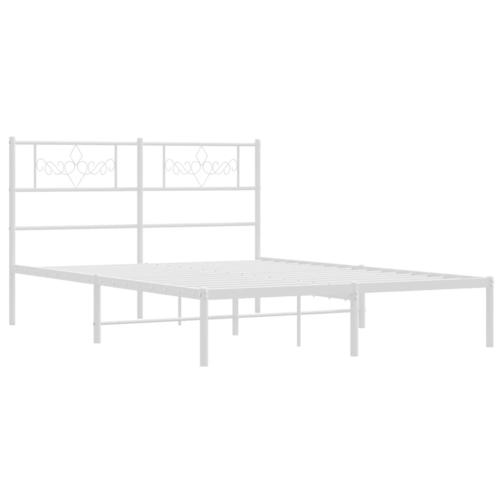 Metal Bed Frame without Mattress with Headboard White 135x190cm