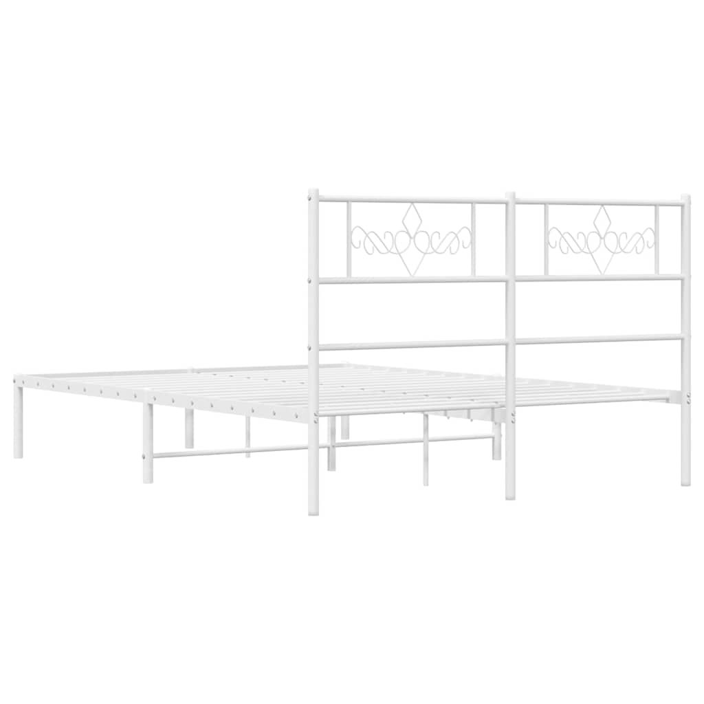 Metal Bed Frame without Mattress with Headboard White 135x190cm