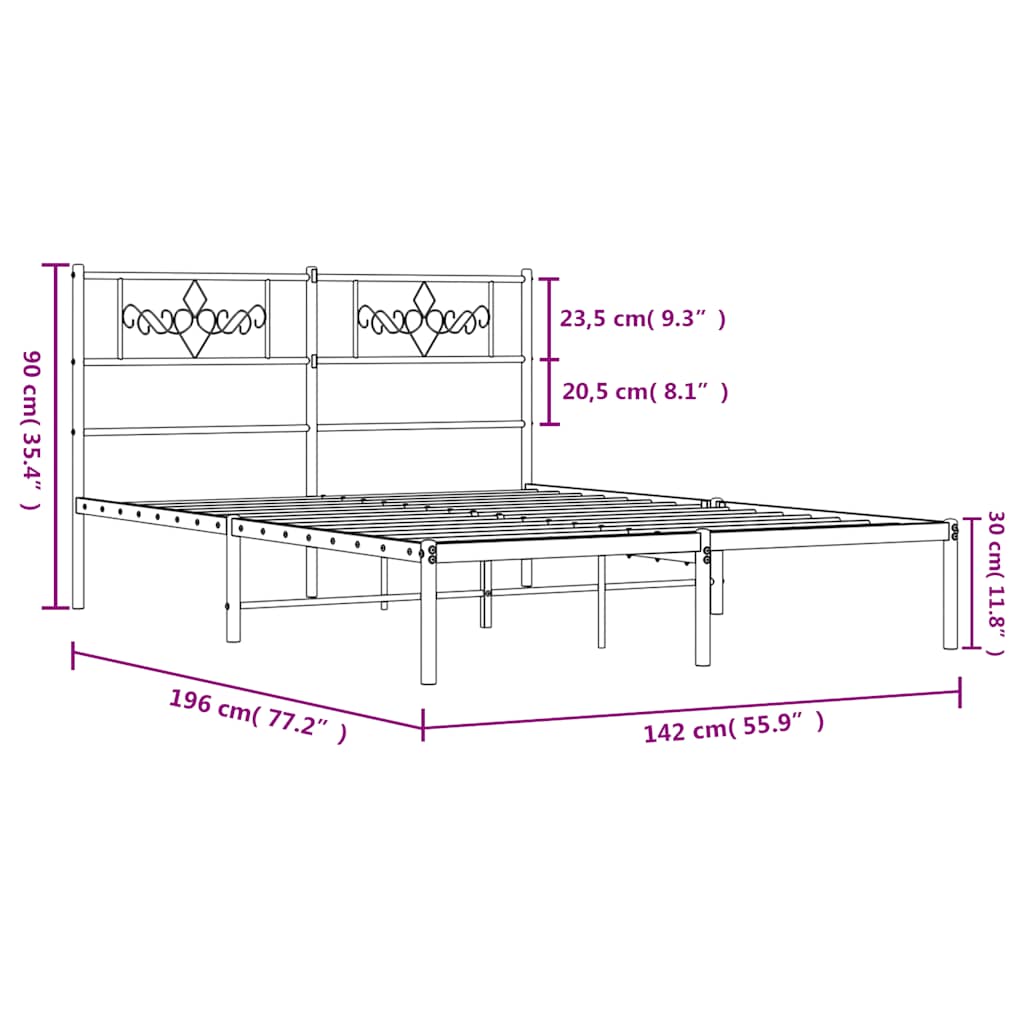 Metal Bed Frame without Mattress with Headboard White 135x190cm