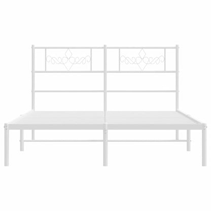 Metal Bed Frame without Mattress with Headboard White 150x200cm