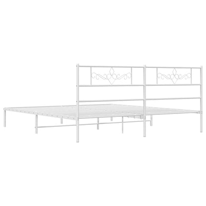 Metal Bed Frame without Mattress with Headboard White 193x203cm