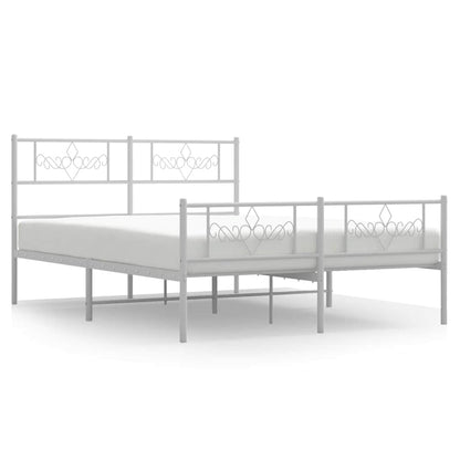 Metal Bed Frame without Mattress with Footboard White 135x190cm