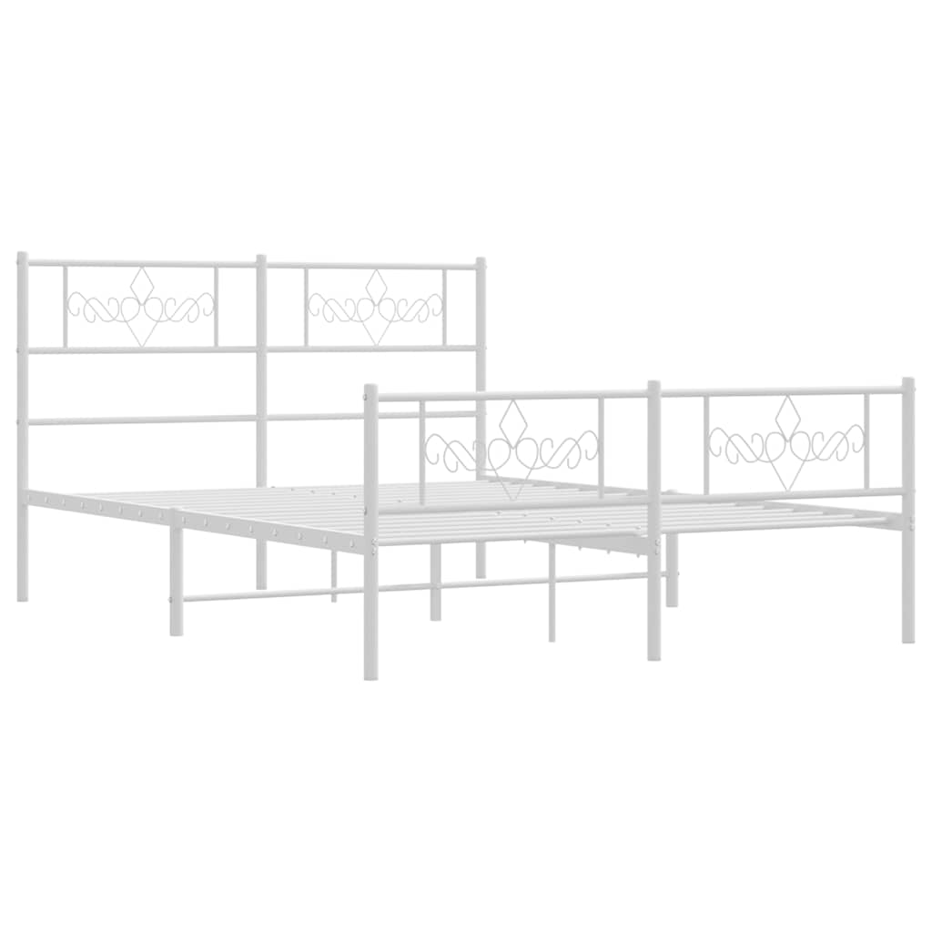 Metal Bed Frame without Mattress with Footboard White 135x190cm