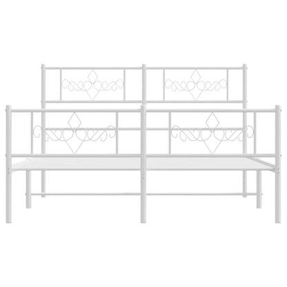 Metal Bed Frame without Mattress with Footboard White 135x190cm