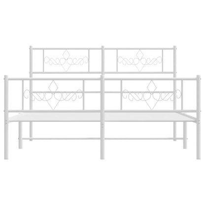 Metal Bed Frame without Mattress with Footboard White 150x200cm