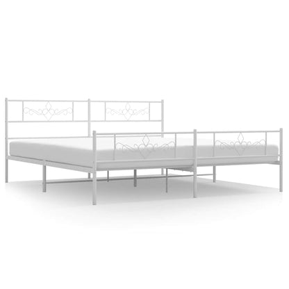 Metal Bed Frame without Mattress with Footboard White 193x203cm