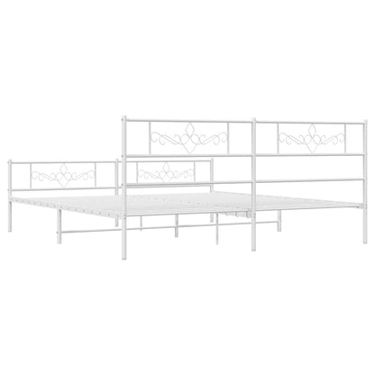 Metal Bed Frame without Mattress with Footboard White 193x203cm
