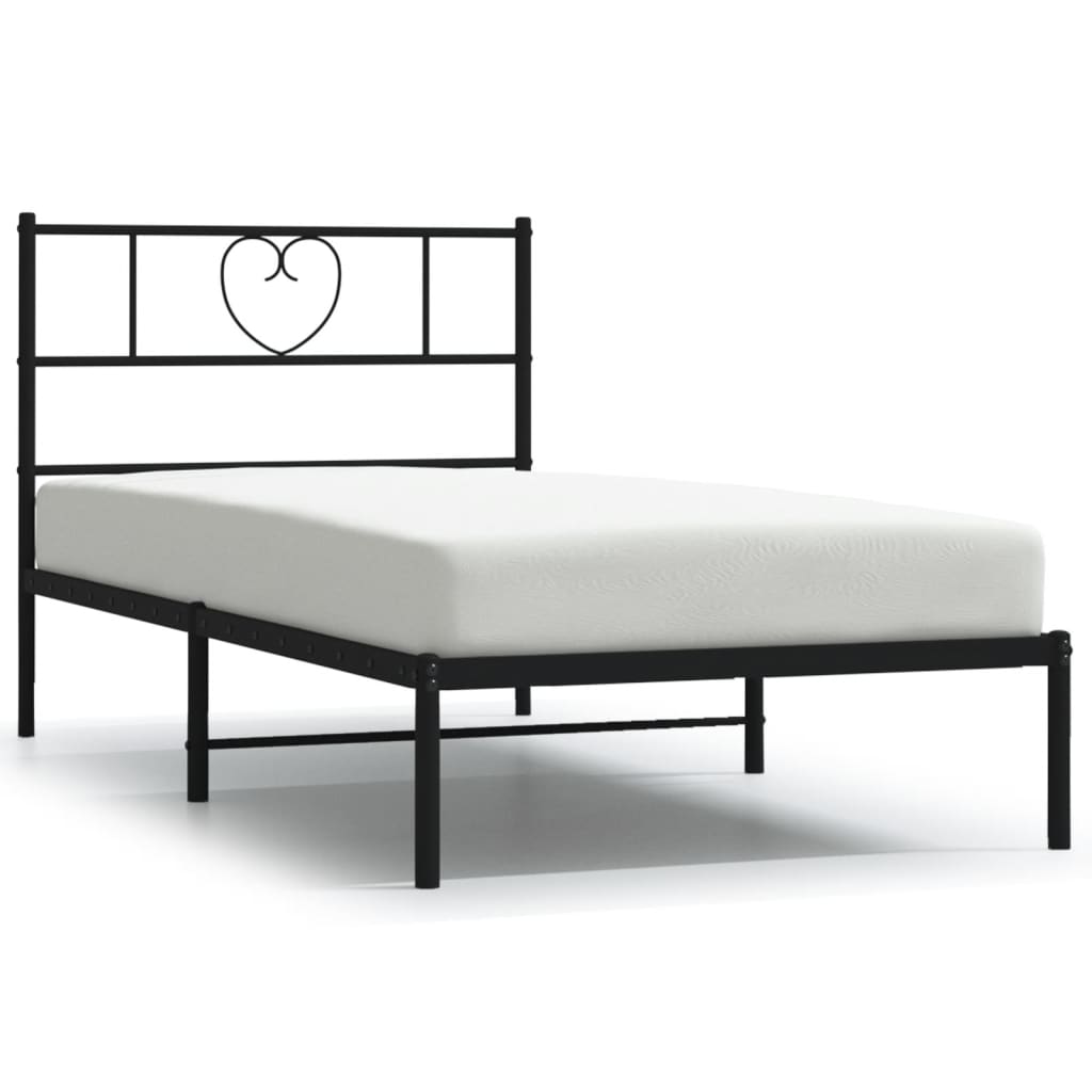 Metal Bed Frame without Mattress with Headboard Black 80x200cm